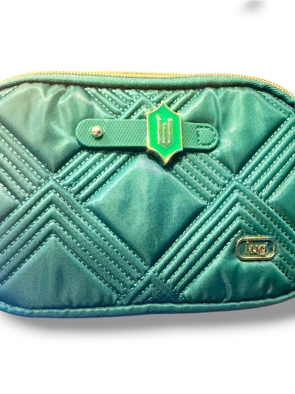 lug Teal Quilted Crossbody Pouch with Gold Accents